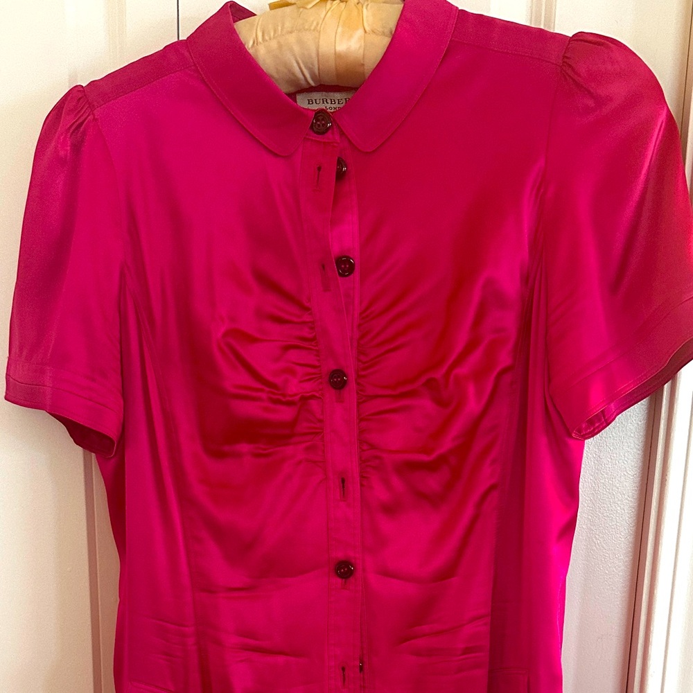 Burberry hot pink, pure silk dress with bow in the back.